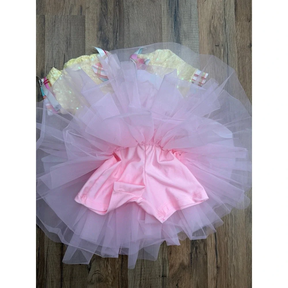 Revolution Dancewear Plaid Sequin Tutu Costume Dress SC Girls Yellow Pink